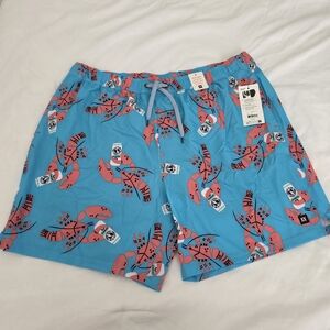 Saxx Turquoise Swim Trunks with Coral Lobster Print